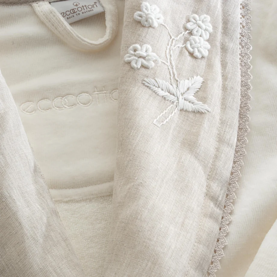 Women's Bathrobe Organic Cotton Linen Cream