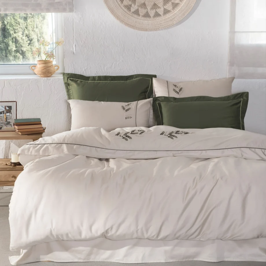 King Size Duvet Cover Set Organic Cotton Satin Green