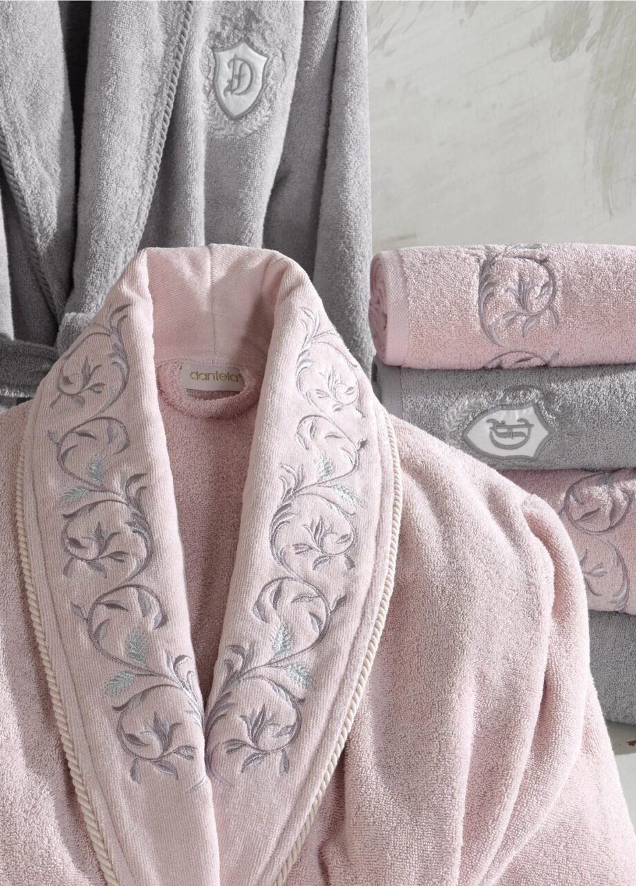 6 Piece Cotton Family Robe Set - Powder/Grey