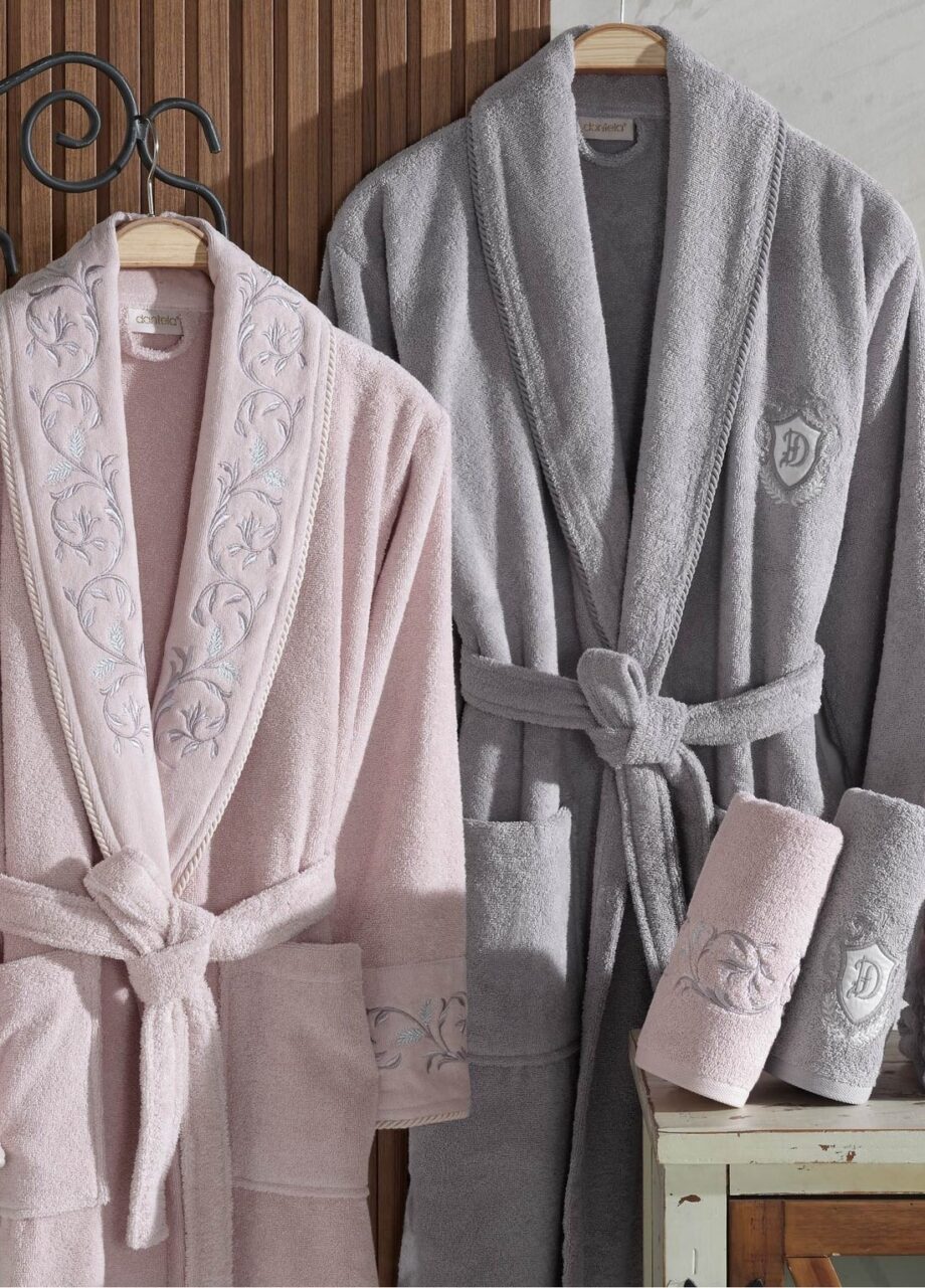 6 Piece Cotton Family Robe Set - Powder/Grey