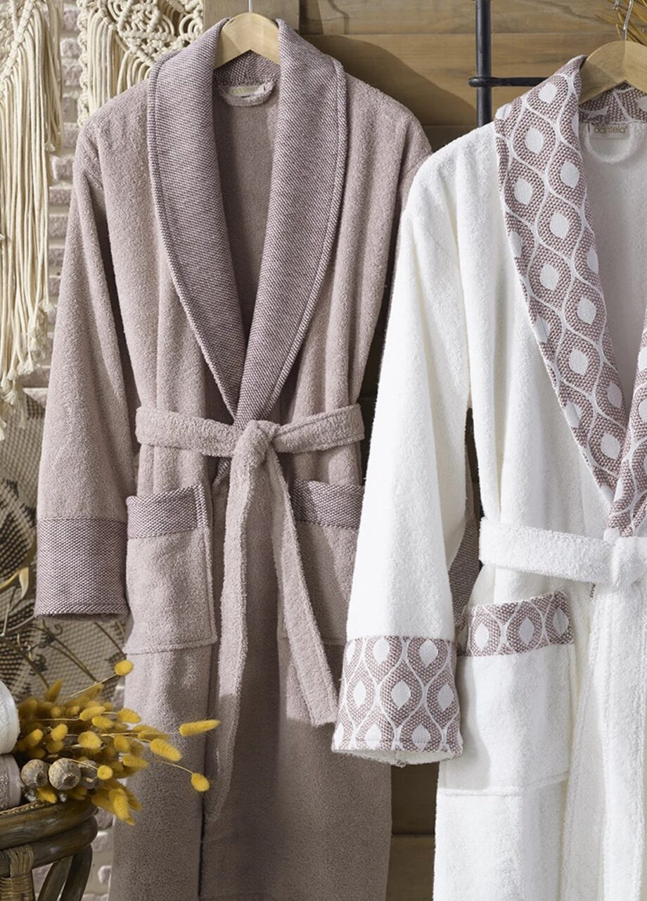 6 Pieces - Aria Jacquard Cotton Bathrobe Set Cream/Terra