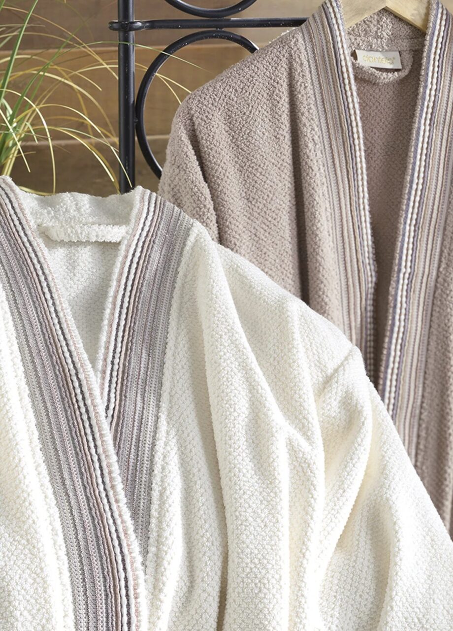 6 Piece Jacquard Cotton Bathrobe Set - Cream/Terra