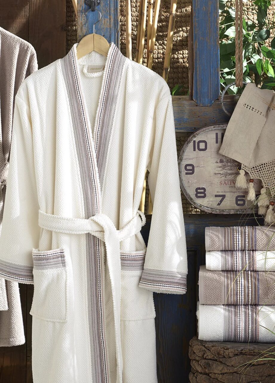 6 Piece Jacquard Cotton Bathrobe Set - Cream/Terra