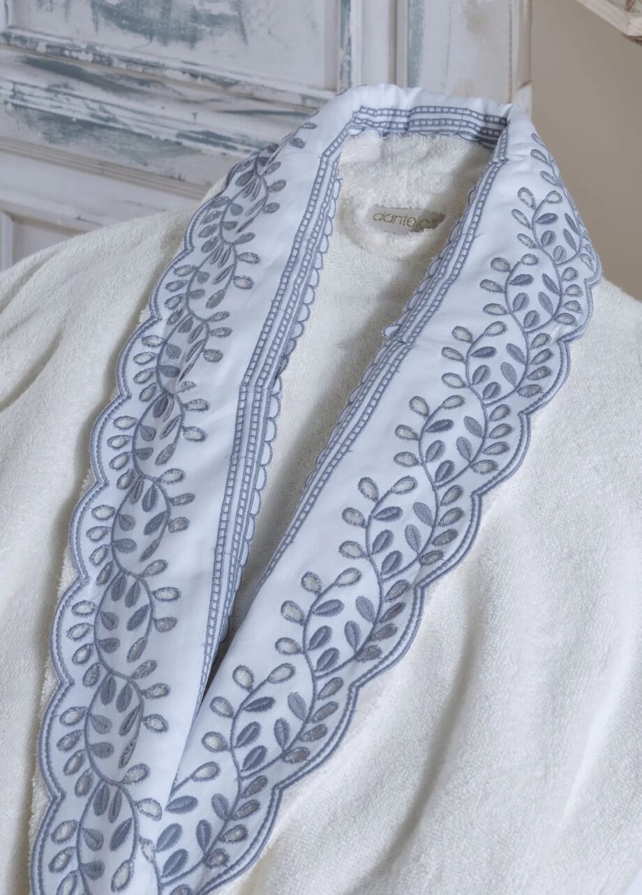 6-Piece Embroidered Cotton Bathrobe Set - Cream/Blue