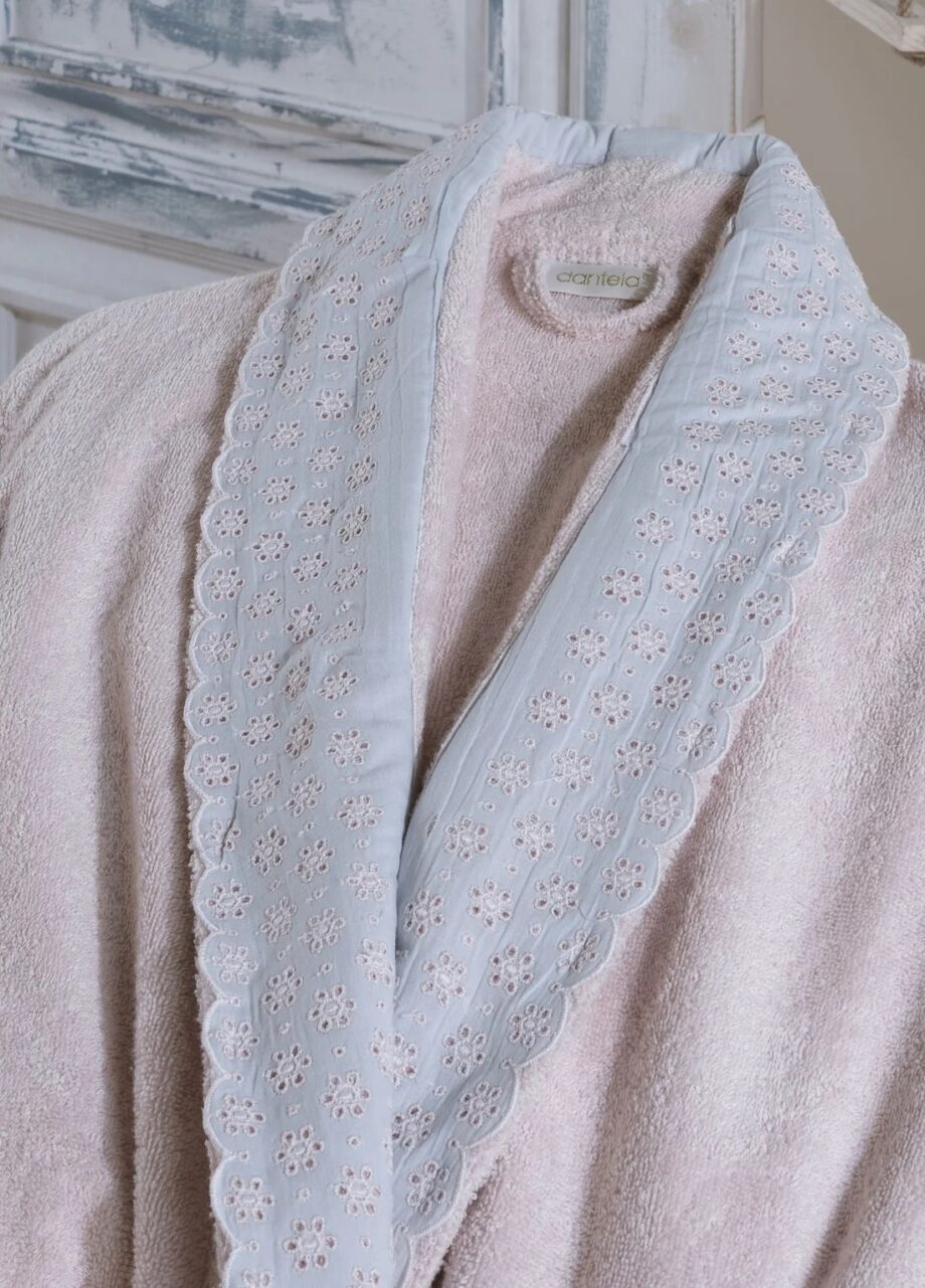 6-Piece Embroidered Cotton Bathrobe Set - Pink/Blue