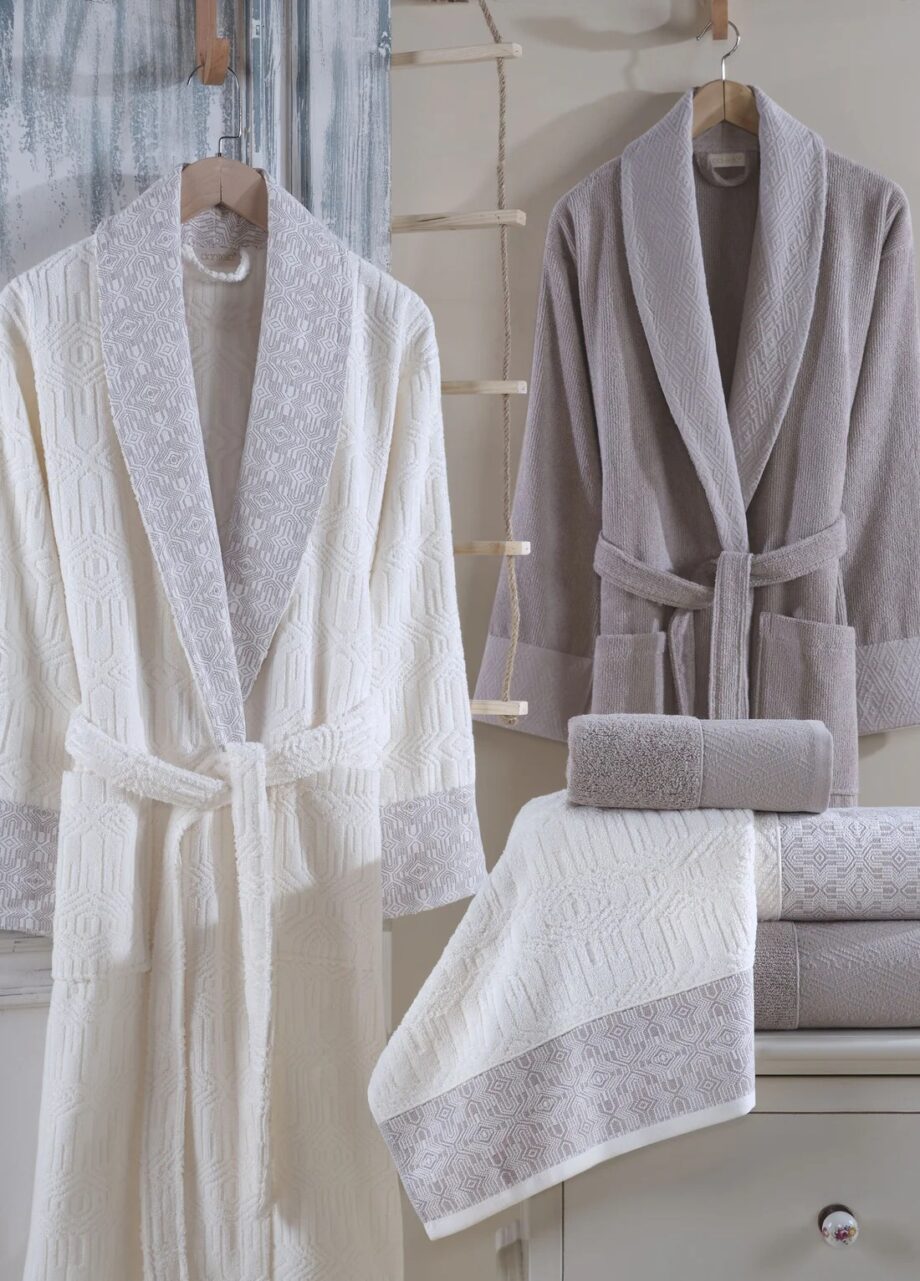 6-Piece Jacquard Cotton Bathrobe Set