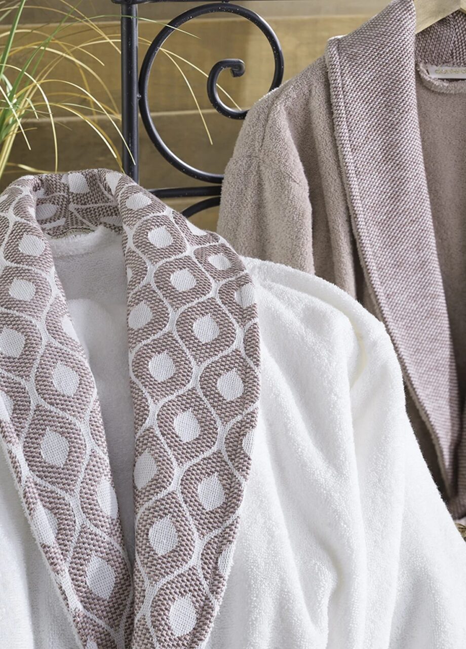 6 Pieces - Aria Jacquard Cotton Bathrobe Set Cream/Terra