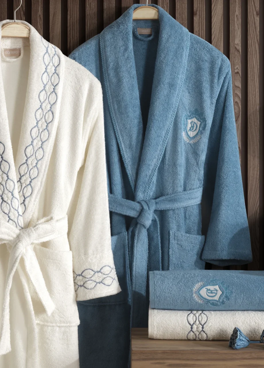 6 Piece Bamboo Family Bathrobe Set - Cream/Maldive