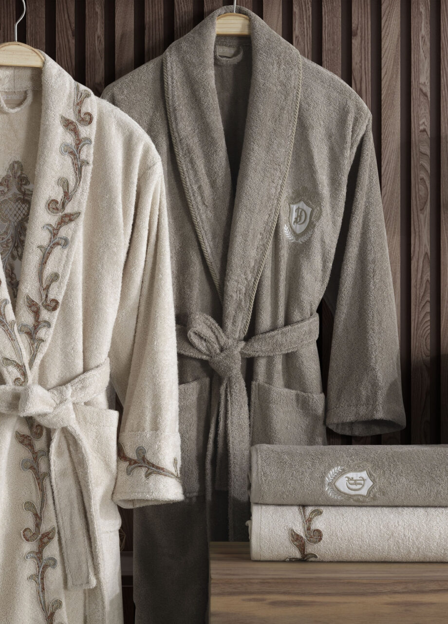 6 Piece Bamboo Family Bathrobe Set - Beige/Coffee