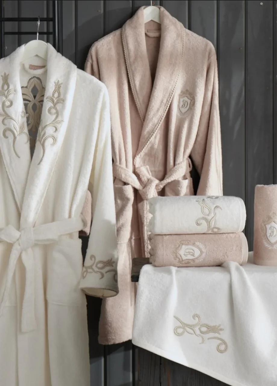 6 Piece Bamboo Family Bathrobe Set - Cream/Coffee