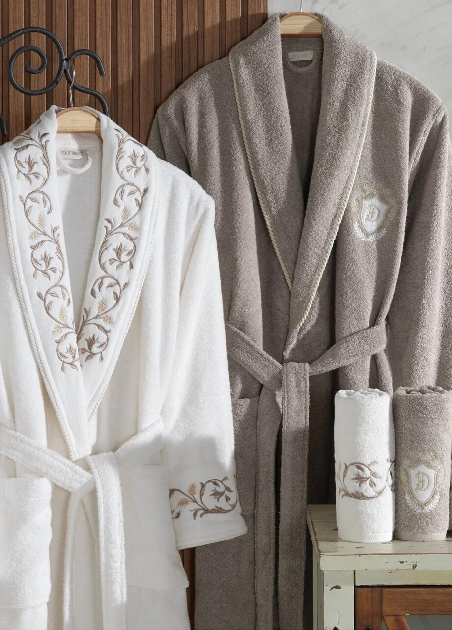 6 Piece Cotton Family Bathrobe Set - Cream/Beige