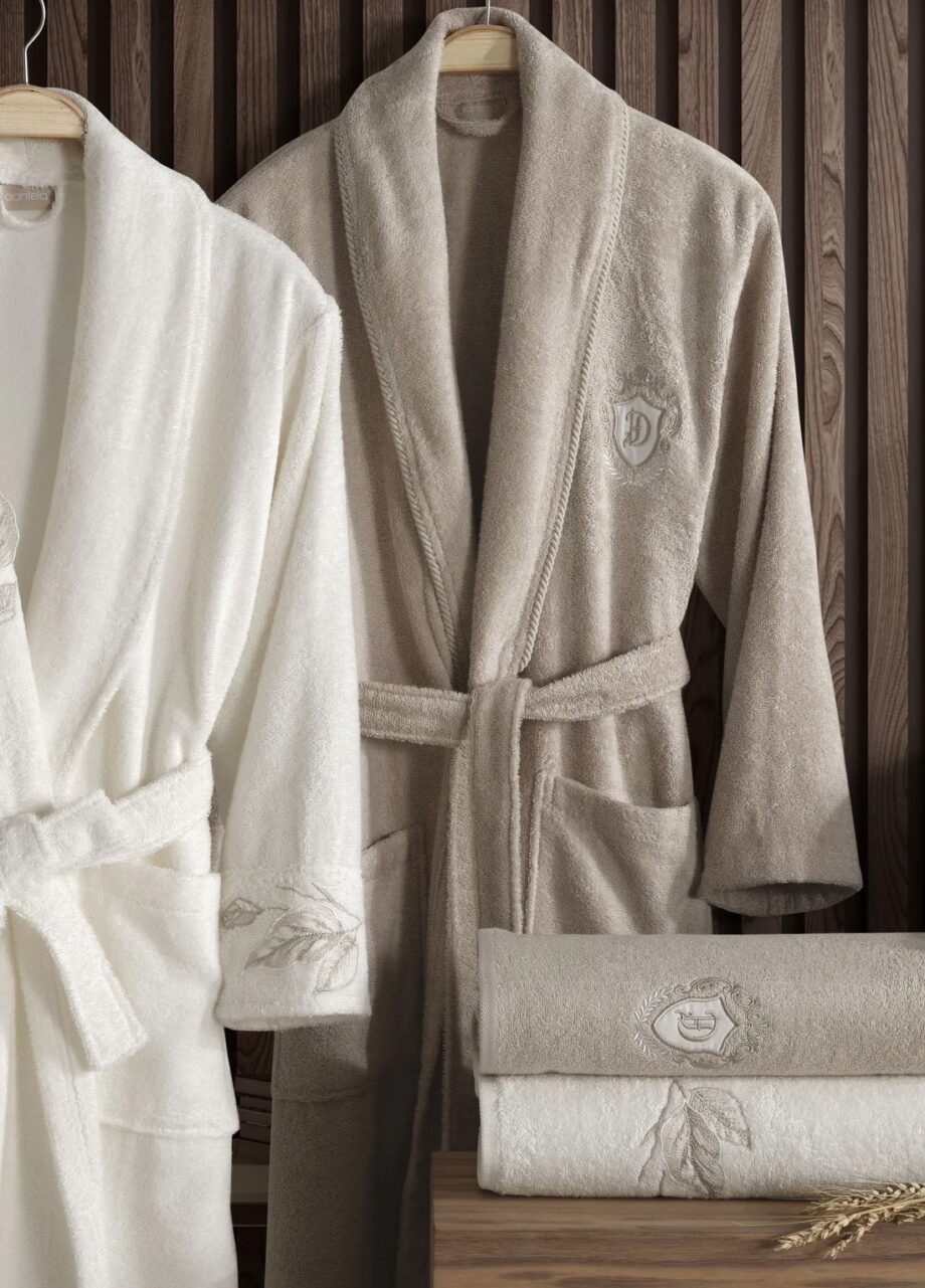 6 Piece Bamboo Family Robe Set - Cream/Coffee