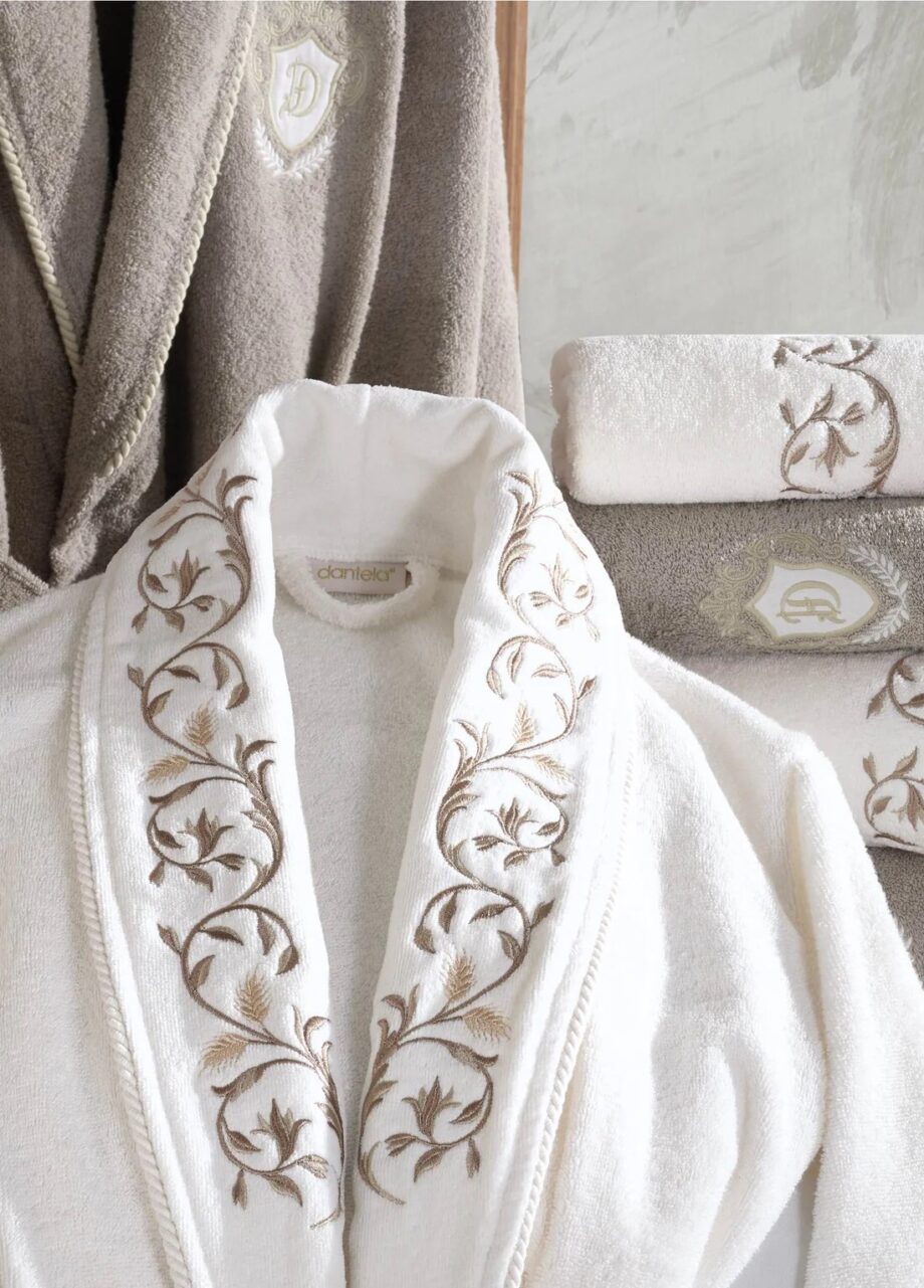 6 Piece Cotton Family Bathrobe Set - Cream/Beige